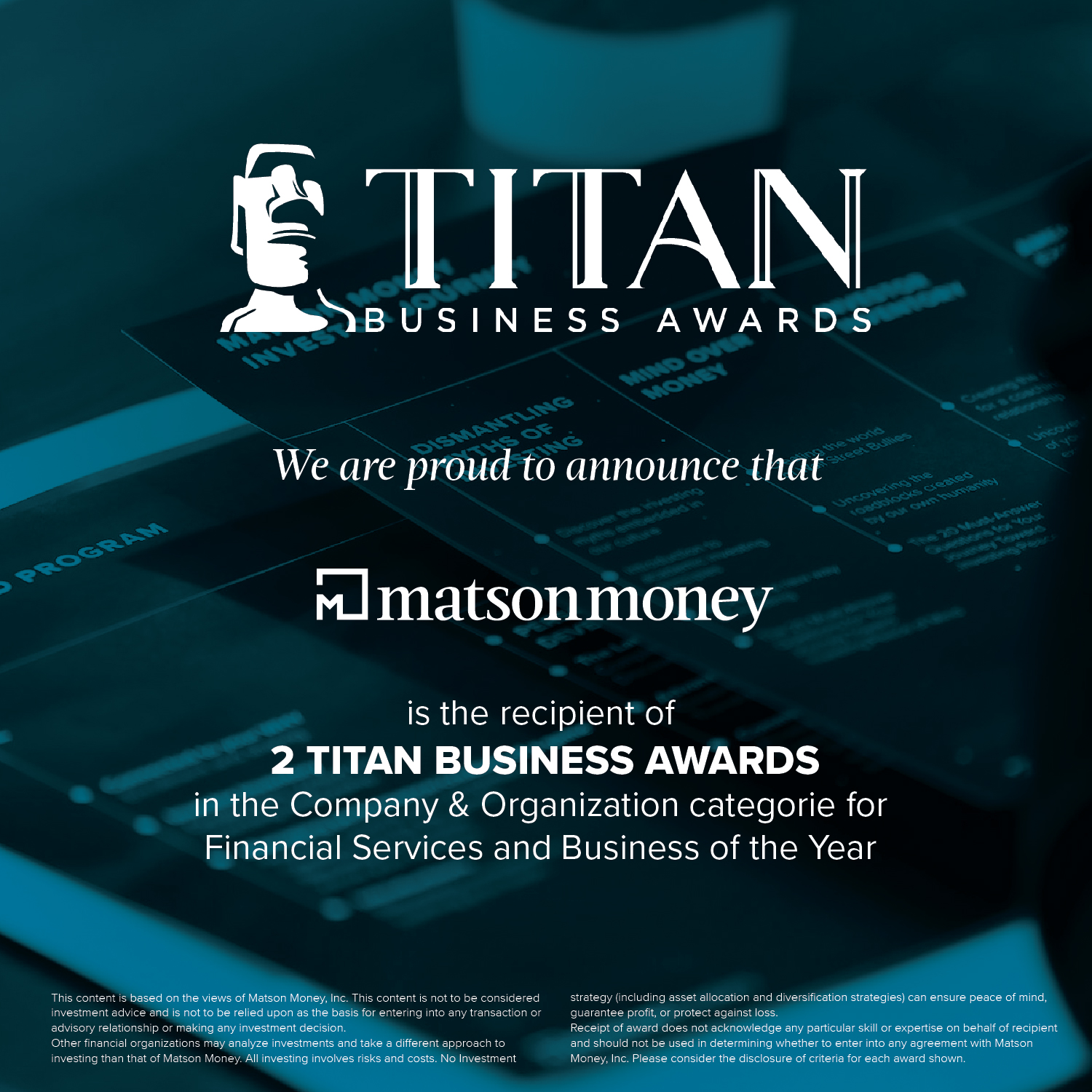 Matson Money Recognized with Two Platinum 2023 TITAN Business Awards